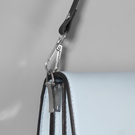 Genuine leather bag, adjustable, with carbines, 60 ± 2 cm × 1.2 cm, black/silver color-6