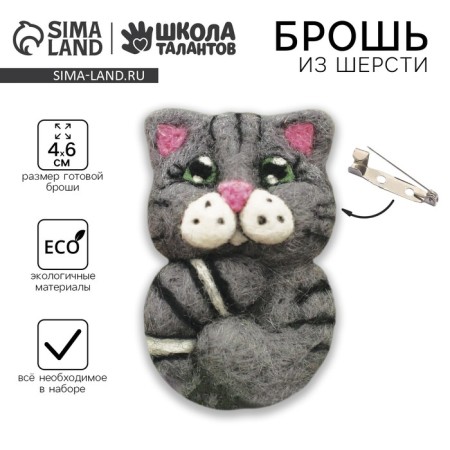 A brooch made of wool "Cat". Set for creativity