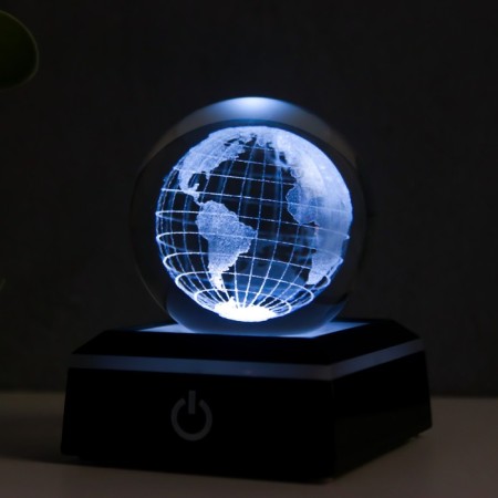 Souvenir glass backlight "Globe" D = 6 cm LED stand from 3AAA, USB wire 9x7x7 cm