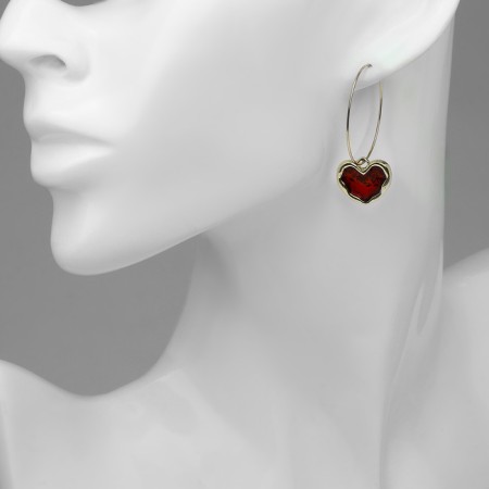 Earrings “hearts” glaze, red color in gold