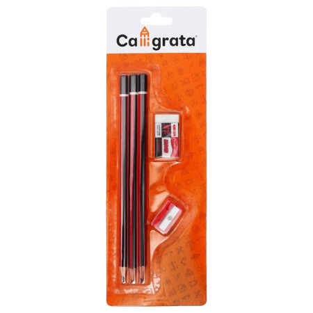 A set of black -graphic pencils 3 pieces, sharpener, eraser-6