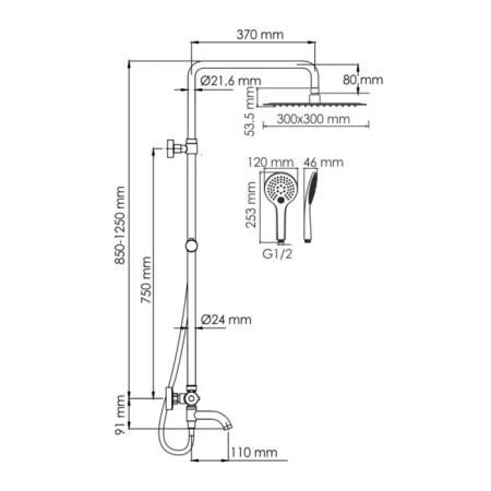 The shower system wasserkraft a188.163.155.wm Thermo, tropical shower, thermostat, white-2