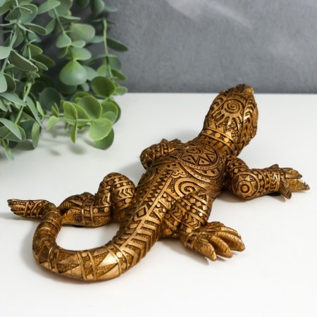 Souvenir Polystone "Golden Lizard with Geometric Patterns" 5.5x15.5x22 cm-3