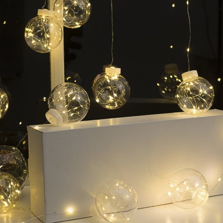 Garland “fringe” 2.5 × 0.7 m dews with nozzles “balls”, ip20, silver thread, 150 LED, glow warm white, 12 V-5