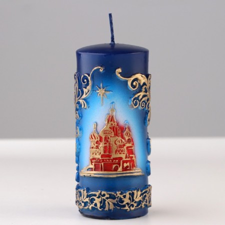 Candle - cylinder "with a temple, carved", 4.3x4.3x9.5 cm-1