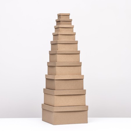 Set of square boxes 10 in 1 craft, 24.5 x 24.5 x11.5 - 6.5 x 6.5 x 4 cm,