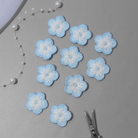 Knitted elements "flowers", 2.8 × 2.8 cm, 10 pcs, blue/white color-1