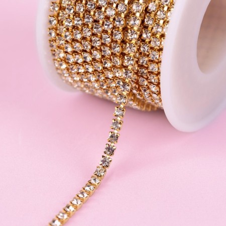 Chain with rhinestones, metal, glass, 2.5 mm, 9 ± 1 m, gold color-3