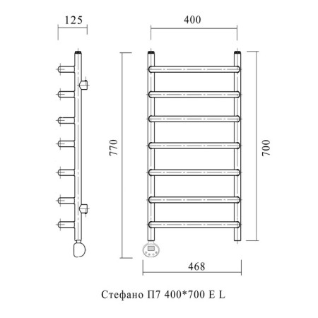 Domoterm electric heated towel rail "Stefano", 400 x 700 mm, 7 crossbars, left, chrome-3