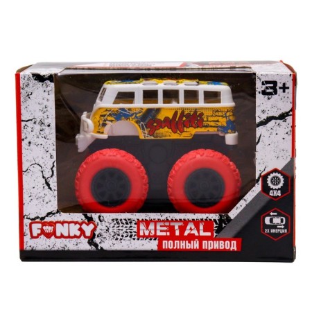 Inertial bus Die-Cast Funky Toys, on all-wheel drive with red wheels, 14.5 cm-2