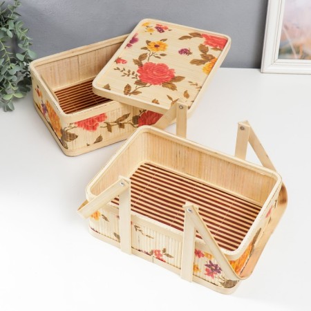 Bamboo Bamboo 2B1 "Garden with peonies" with handles 21x20x27 cm-3
