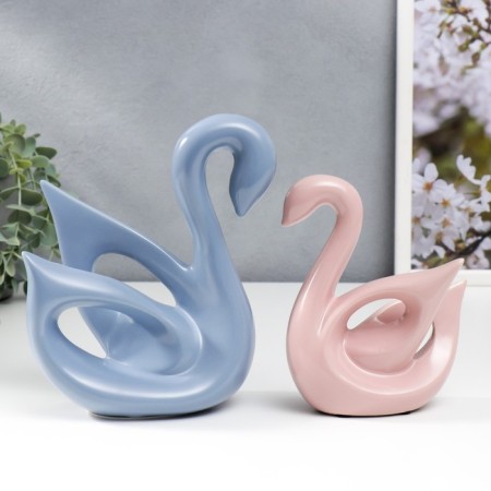 Souvenir Ceramics "Swans Blue and Pink" matte set 2 pcs 14x6x15 15x20x20 cm