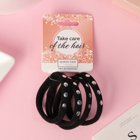 Hair elastic band "Amanda" (set 4 pcs) circle, 4.5 cm, black