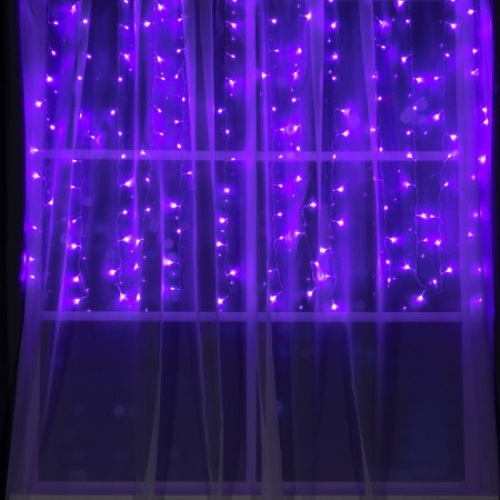 Garland "Curtain" 1.5 × 1 m, IP20, transparent thread, 180 LED, purple glow, 8 modes, 220 V