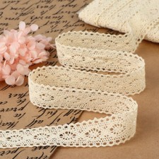 Knitted lace, 25 mm × 15 ± 1 m, beige color