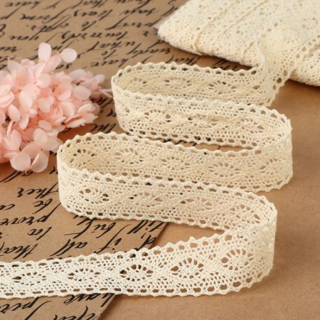 Knitted lace, 25 mm × 15 ± 1 m, beige color