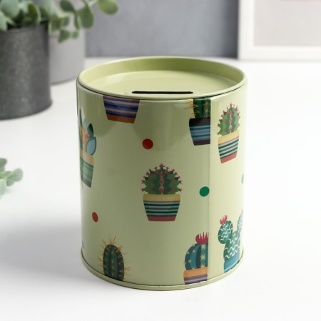 Piggy bank Metal "Cacti" pistachio 9x9x10 cm-2
