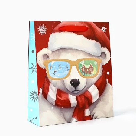 Package Gift New Year Laminated "Teddy Bear", M 30 x 26 x 9 cm, New Year