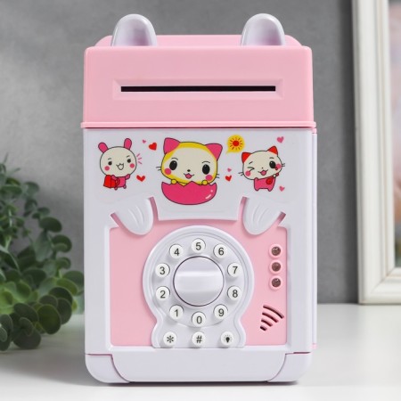Piggy bank plastic d/coins and bills "safe with ears" code castle, sound 3AA mix 20x12.2x13 cm-1