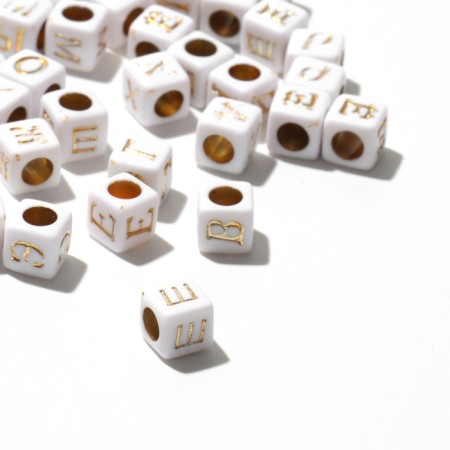 Acrylic bead "Letters Russian" mix, cube 6 × 6 mm, set 10 g, color gold-1