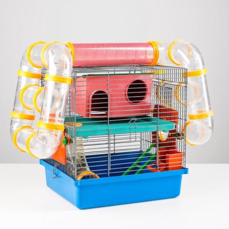 Mini cage for rodents, two -tier, with a shelf, house and a mix of labyrinths-11