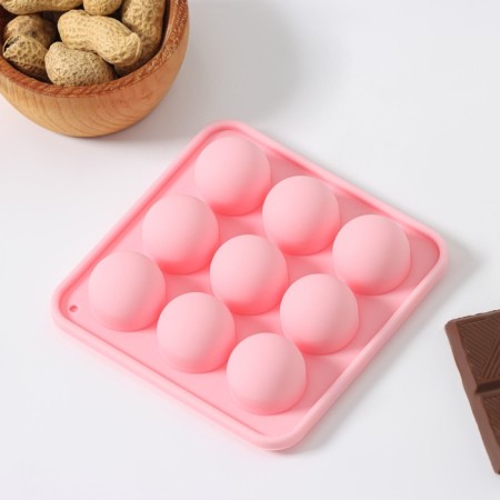 Form for ice shares "Balls", 10.5 × 10.5 × 2 cm, 9 cells (d = 1.9 cm), pink color-1