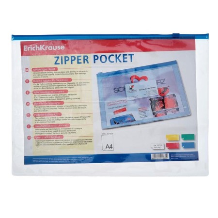 A4 A4 Zip-Molonius folder, 140 μm, Erichkrause PVC Zip Pocket, transparent, up to 100 sheets, mix-3