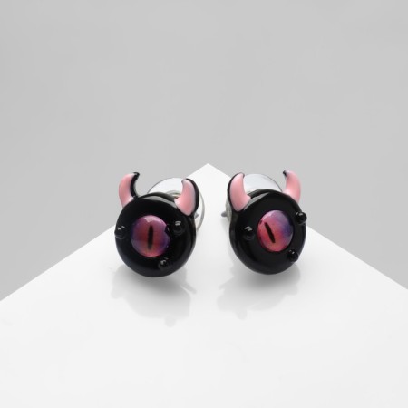 Earms with enamel "Monster" with horns, black-pink color