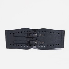 Women's belt, width 12 cm, metal buckle, black color