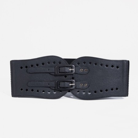 Women's belt, width 12 cm, metal buckle, black color