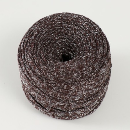 Knitted yarn "Ribbon" with Lurex 85m/170 ± 5 g (coffee, lurex: silver)-1