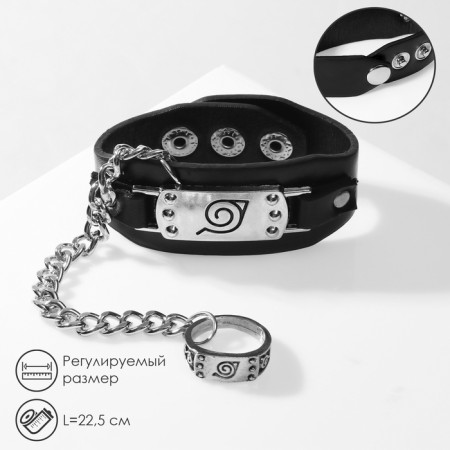 Bracelet Skin "Japan" of the leaf ninja, ring 18 size, color silver-black