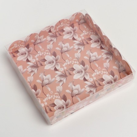 Cookie box, confectionery packaging with PVC lid, “flowers”, 18 x 18 x 3 cm-1