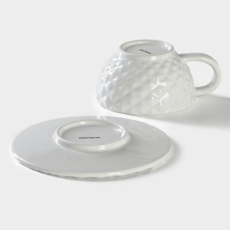 Tea pair of Dolyana "Pineapple", 2 items: a mug 250 ml, a saucer d = 15.5 cm, white color-3