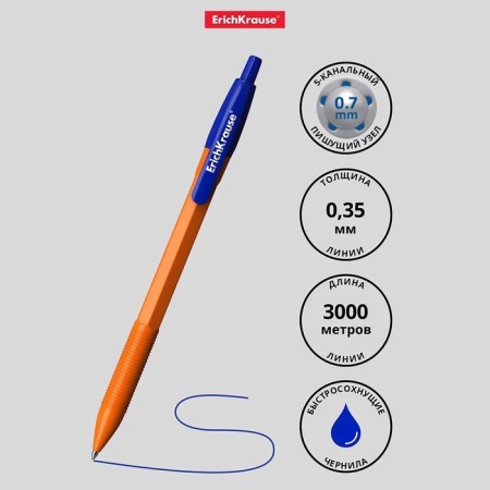 Ballic handle Erichkrause R-301 Matic Orange, node 0.7 mm, automatic, blue rod-3