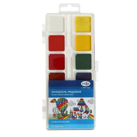 Watercolor 12 colors "Gamma" "Classic", honey, without brush, plastic