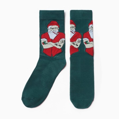 Male socks "Santa Claus with tattoo", jade color, size 27-29