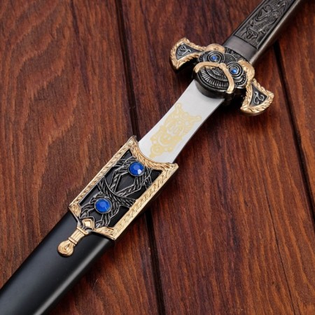 Dagger, chrome blade, black cover with stones, 36 cm-2