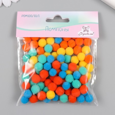 Pompons, 10 mm, 100 pcs/pack, 100% polyester, 5 colors in the assortment of 20 pcs-2