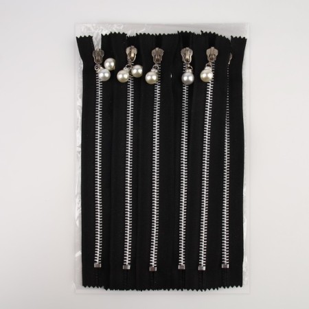 Metal zipper, No. 5, non -proceeding, automatic lock, 20 cm, black color/nickel-2