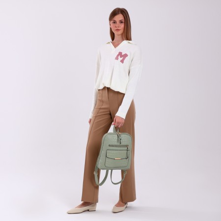 City backpack on a zipper, green color-6