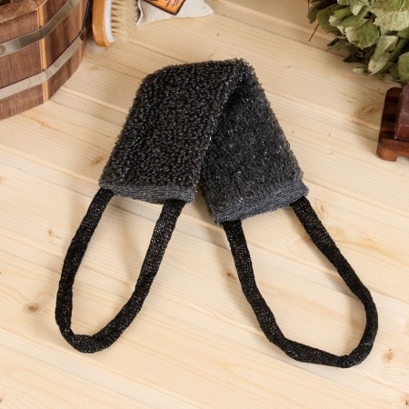 Men's washcloth with handles "Standard" Black (36 cm without handles), with foam rubber,