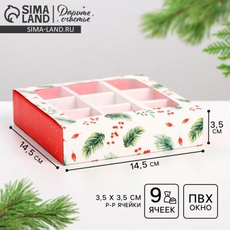 Box for 9 sweets with cells “Make a desire” 14.5 x 14.5 x 3.5 cm, New Year