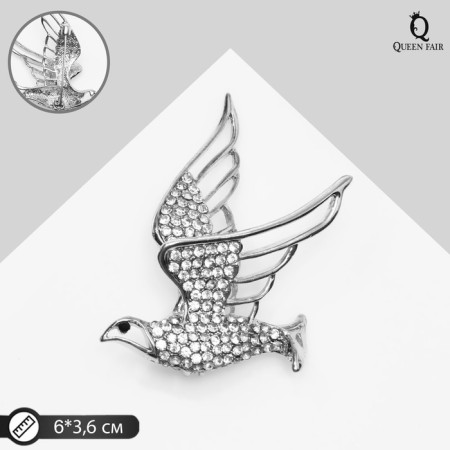 Brooch "Bird", white color in silver