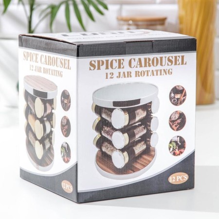 Set for glass spices on the high-tech stand, 19 × 19 × 21.5 cm, capacity, 90 ml, 4 × 9.5 cm, 12 pcs-3