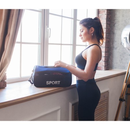 Sports bag with lightning, external pocket, long belt, blue/black color-5