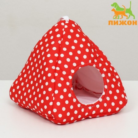 House "Vigva" for rodents, 17*17*17 cm, calico, fleece, red