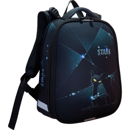 School backpack 38 x 30 x 16 cm, ergonomic back, stavia "black cat", black-1