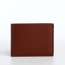 Male purse without fastening, department for cards, coins, brown color