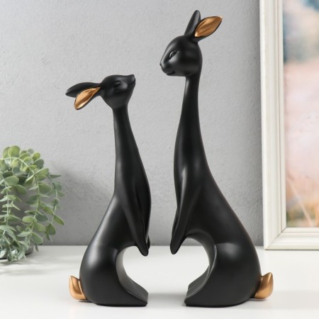 Polystone souvenir "Black bunnies with golden tails" set 2 pcs 7x9x24.5 8.5x11x32 cm-4